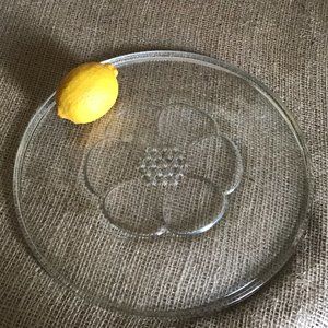 Clear Glass Serving Plate / Platter with Embossed Flower Motif